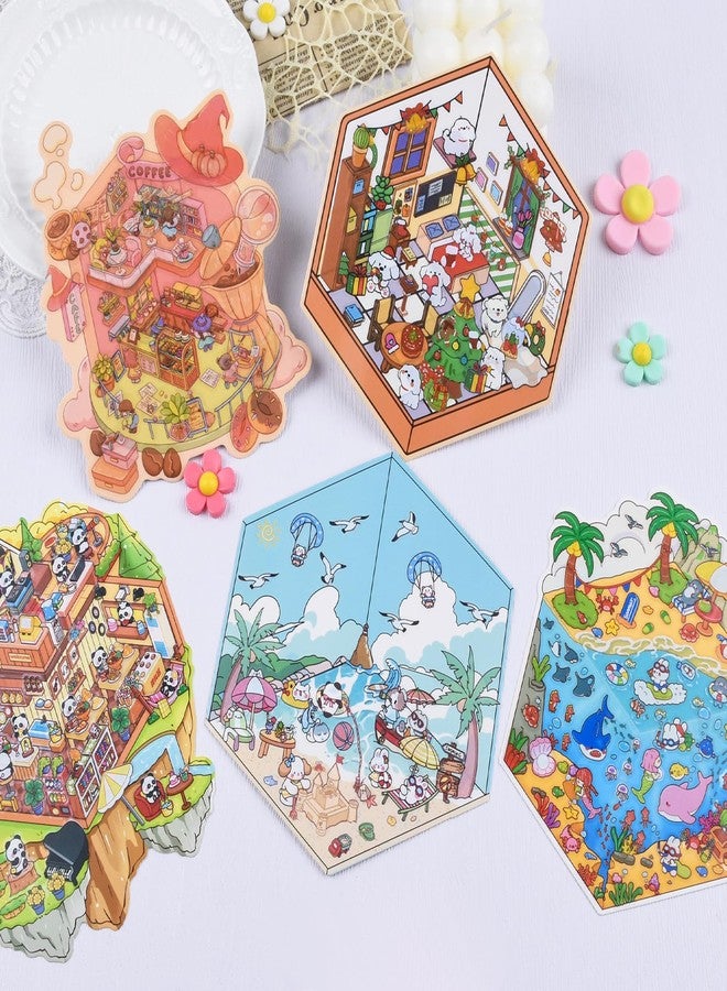 GUBEARE 24 Sets 3D Sticker Scene DIY Sticker Therapy 3D House Stickers Make Your Own Cozy Room Scene,Cute Cartoon Stickers Scenes for Relief Stress Pass The Time - Image 4